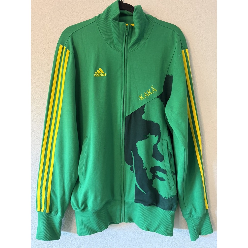 Adidas Full Zip Brazilian Football Kaka Soccer Green‎ And Yellow Three Stripe M